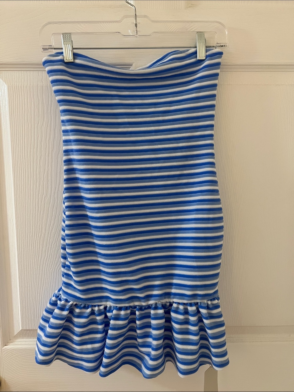 Blue and White Striped Swim Coverup with Ruffle Hem NWT